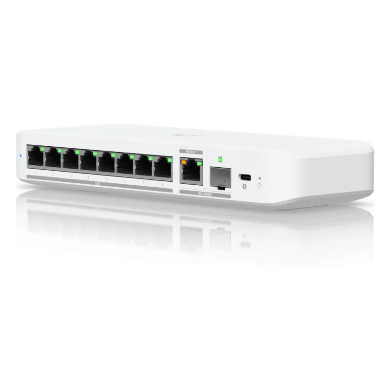 USW Flex 2.5G Switch de 8 Puertos 2.5GbE, con un Puerto de Enlace Ascendente Combinado RJ45/SFP+ de 10 GbE, Incluye Adaptador ca/cc
