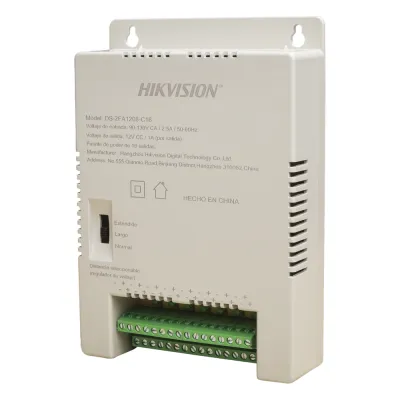 Fuente de Poder Regulada 12 Vcc / 13.5 Vcc / 15 Vcc para 16 Cámaras / 16 Amp (1 Amp por Salida) / Voltaje de Entrada 90 - 130 VCA / Soporta 4K / Modo para Largas Distancias