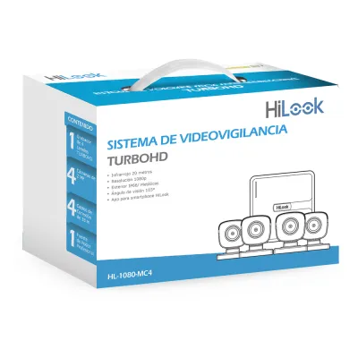KIT TurboHD 1080p / DVR 4 canales / 4 Cámaras Bala de Metal / H.265+ / 1 Fuente de Poder Profesional / Accesorios de Instalación