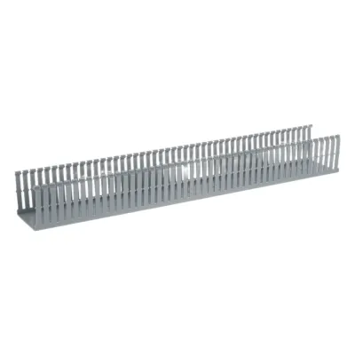 Canaleta Ranurada de PVC con Tapa, Tipo F, 82.6 mm de Ancho, 79.2 mm de Alto y 2 m de Largo, Color Gris