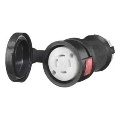 Conector Hembra con Bloqueo de Media Vuelta / 30 A 480 V CA / 3 Polos Trifásico / NEMA L16-30R / Terminal de Tornillo / Cubierta Hermética Negra / Color Blanco y Negro.