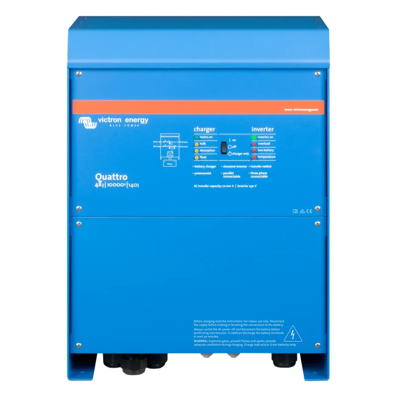 Quattro 48/10000/140-100/100 230V / Inversor Cargador de Onda Pura / Entrada 48 Vcc / Salida 8000 W 230 Vca 60 Hz (L-N)