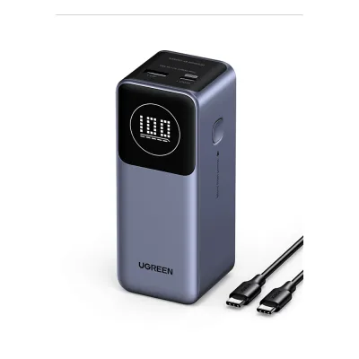 Power Bank de 12000mAh | 2 Salidas 100W Max. | USB-A + 1 USB-C | PD 3.0 | QC3.0 | FCP | SCP | Pantalla Inteligente | Carcasa Ignifuga | Color Gris | Incluye Cable USB de 50cm | Carga tu Laptop de Manera Segura.