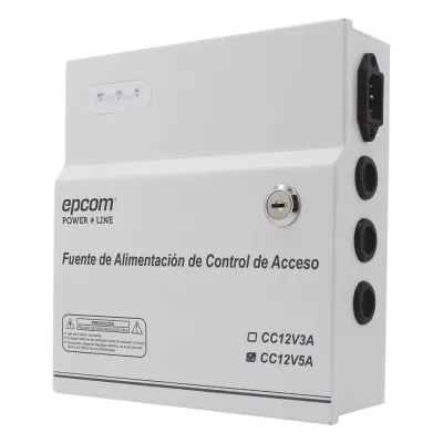 Fuente de Poder / 1 Salida 11-15 Vcc / 5 A / Temporizador Integrado / Con Capacidad de Batería de Respaldo / Requiere Batería / Aplicaciones en sistemas de control de Acceso