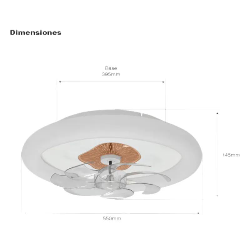 Ventilador de Techo con Luminario LED de 110 V CA 50/60 Hz / 88 W / 3 Tonos de Luz (6500 - 4 000 - 2 700 K) / Diámetro 500 mm / 6 Velocidades / Dimeable.