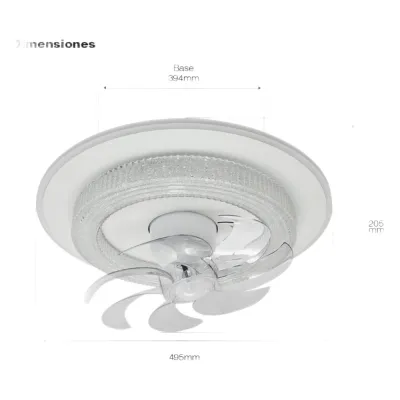 Ventilador de Techo con Luminario LED de 110 V CA 50/60 Hz / 88 W / 3 Tonos de Luz (6500 - 4 000 - 2 700 K) / Con giro 360° / Diámetro 495 mm / 6 Velocidades / Dimeable.