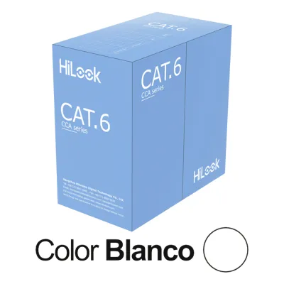 Cable de Red UTP Cat6 / 23 AWG / CCA / ANSI-TIA-568.2-D / RoHS 2.0 / CPR Fca / 305 Metros (1000 Pies) / PVC Blanco / Resistencia a la Tracción y Compresión / Operación -20°C a 70°C / Interior