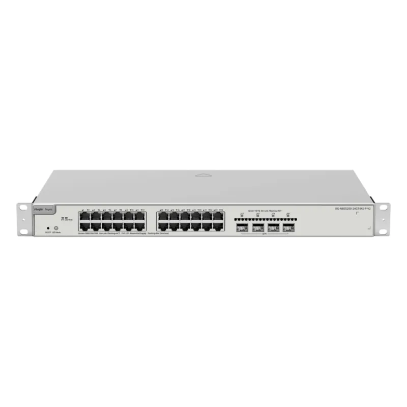 Switch Administrable Capa 3 con 24 puertos Gigabit PoE 802.3af/at + 4 SFP+ para fibra 10Gb, gestión gratuita desde la nube, 370w