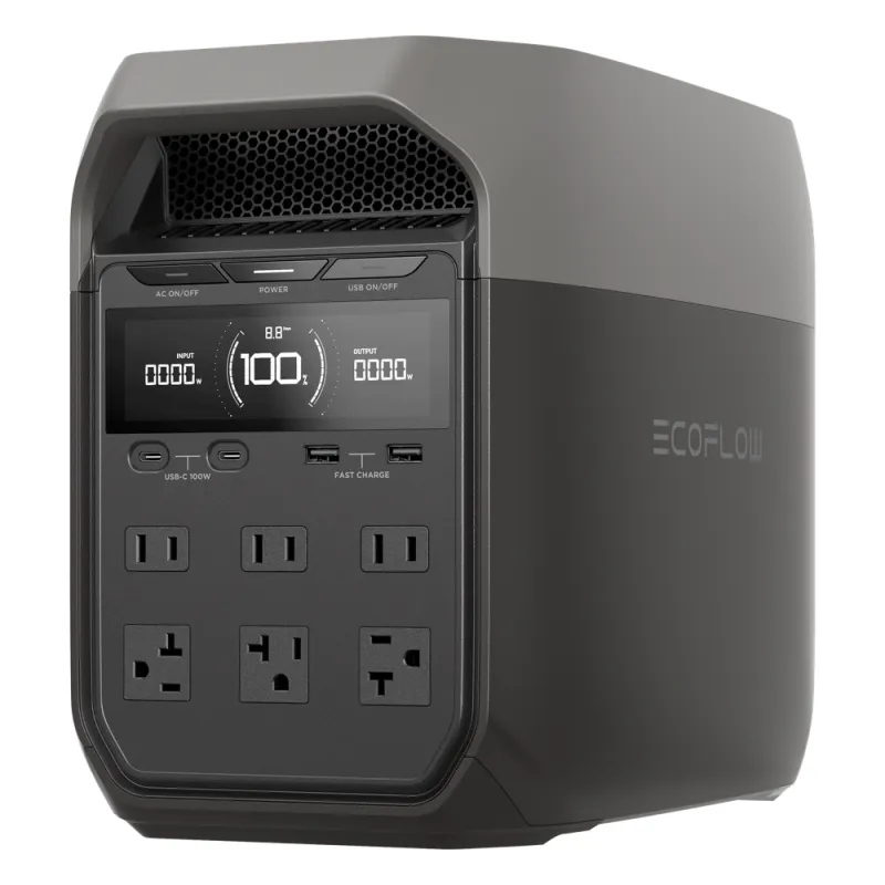 Estación de Energía Portátil Delta 3 1024Wh Litio LFP / 6 AC 1800 W (Max. 2600W con X-Boost) / 4 USB-C 100W / Capacidad para Aumentar Respaldo / Cargador de Coche 10A a 12.6V / Conectividad WiFi y Bluetooth (App) / Carga Solar 500W Ma