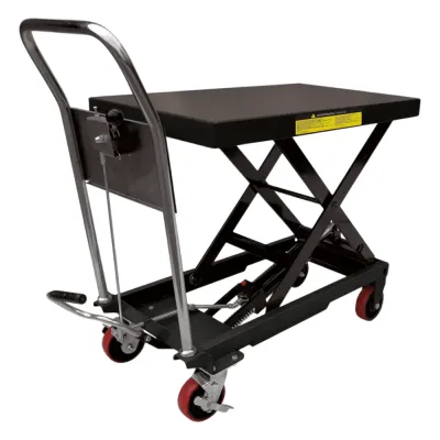 Mesa Elevadora Hidráulica / Capacidad 300 kg a 1 t / Ruedas de Poliuretano / Sistema Hidráulico con Freno / Soporte de Tijera / Ideal para Cargas Medias y Pesadas