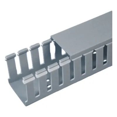 Canaleta Ranurada de PVC con Tapa, Tipo F, 44.5 mm de Ancho, 53.8 mm de Alto y 2 m de Largo, Color Gris
