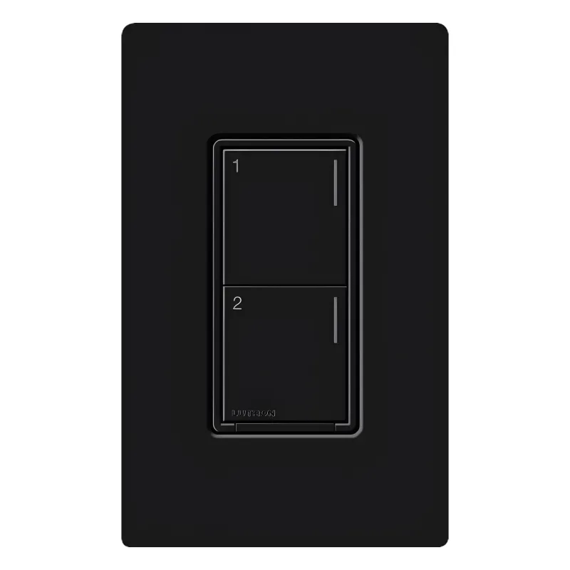 Botonera Sunnata híbrida negro, 2 botones, dimmer/interruptor con controlador de carga, requiere neutro, para RadioRA 3