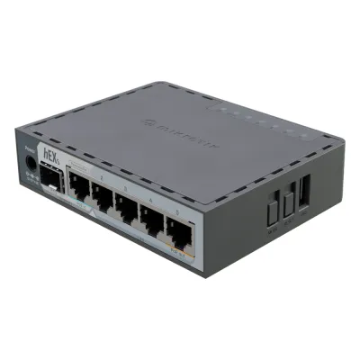 Router hEX S / 5 Puertos Gigabit Ethernet / 1 Puerto SFP 2.5G / Dual-Core ARM / 512 MB RAM / RouterOS V7 / PoE-In y PoE-Out / Montaje en Pared