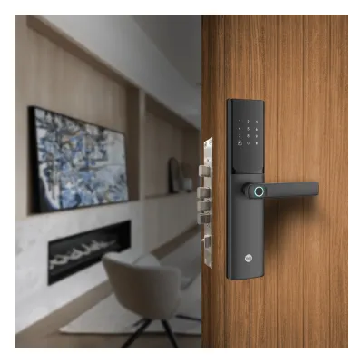 Cerradura Digital JULIUS / Sensor de Huella con Inteligencia Artificial / Registro de 100 Huellas y 100 Códigos / Bloqueo Automático / Modo Niños / IP54 / Incluye 2 Llaves de Alta Seguridad y 4 Tarjetas MIFARE