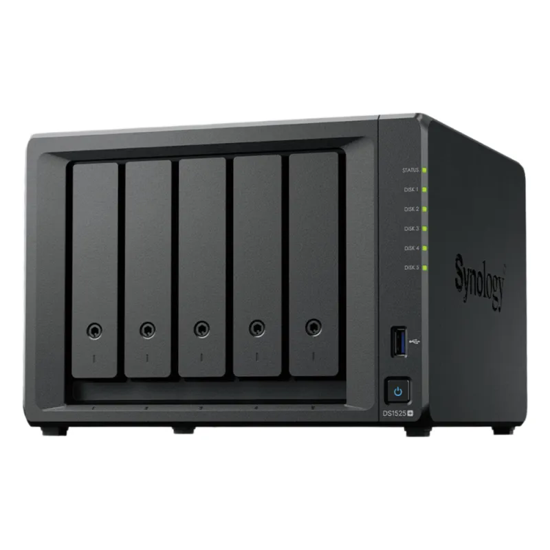 NAS DiskStation DS1525+ | 5 Bahías | Expansión hasta 15 Bahías | 2 Puertos 2.5GbE | Soporte 10GbE | Almacenamiento en Caché SSD | Hasta 300 TB de Capacidad | Compatible con Virtualización y Vigilancia.