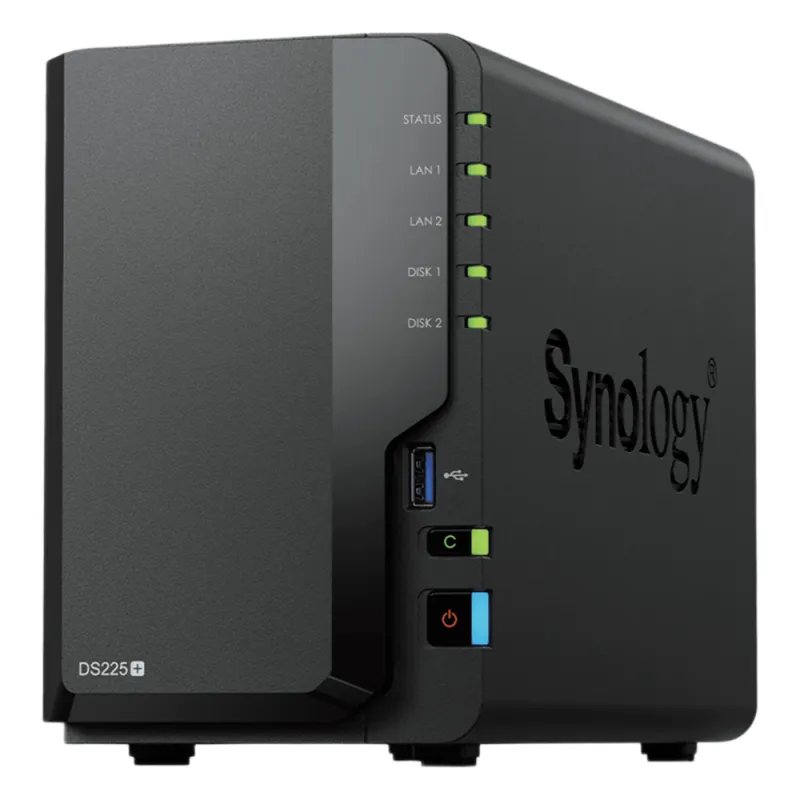 NAS DiskStation DS225+ | 2 Bahías | Intel Celeron J4125 | 2 GB DDR4 | Hasta 40 TB | Puertos 1GbE y 2.5GbE | USB 3.2 Gen 1 | Compatible con RAID | Synology DSM.