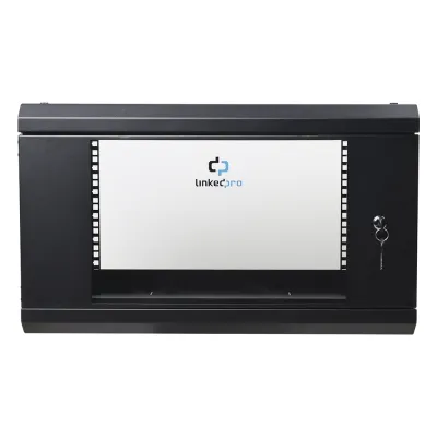 Gabinete de Pared de 6U con Puerta de Cristal Templado, 455 mm de Profundidad Total, Rack de 19in, Acero Reforzado Color Negro.