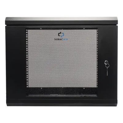 Gabinete de Pared de 9U con Puerta de Cristal Templado, 455 mm de Profundidad, Rack de 19'', Acero Reforzado Color Negro.