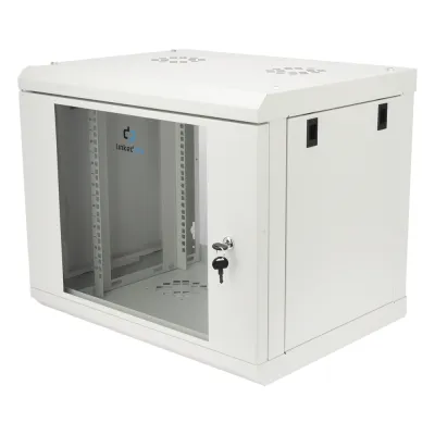 Gabinete de Pared de 9U con Puerta de Cristal Templado, 479.5 mm de Profundidad, Rack de 19'', Acero Reforzado, Color Blanco