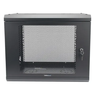 Gabinete de Pared de 9U con Puerta Perforada, 455 mm de Profundidad, Rack de 19'', Acero Reforzado Color Negro.