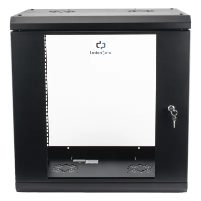 Gabinete de Pared de 12U con Puerta de Cristal Templado, 455 mm de Profundidad, Rack de 19'', Acero Reforzado Color Negro.