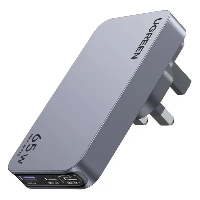 Cargador Rápido GaN 65W UGREEN / 2 Puertos USB-C + 1 Puerto USB-A / Tecnología GaN / Carga Rápida PPS PD 3.0 QC 4.0 / Compatibilidad Universal 100-240V / Diseño Compacto