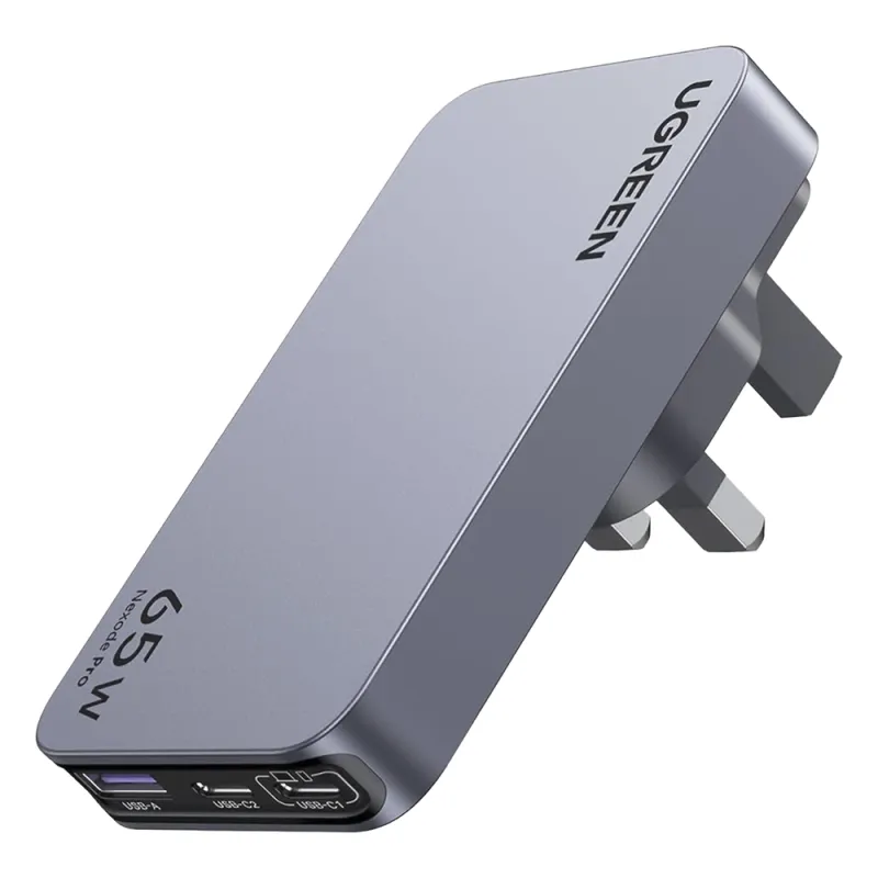 Cargador Rápido GaN 65W UGREEN / 2 Puertos USB-C + 1 Puerto USB-A / Tecnología GaN / Carga Rápida PPS PD 3.0 QC 4.0 / Compatibilidad Universal 100-240V / Diseño Compacto