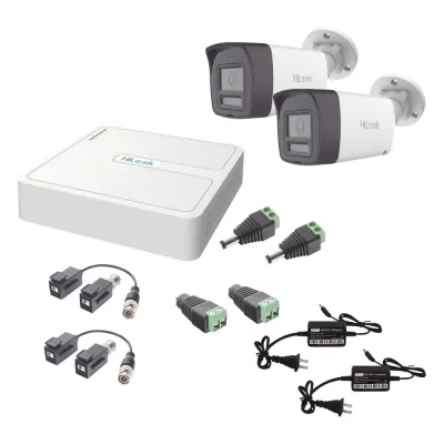 Kit HiLook Audio Bidireccional TurboHD 1080p / DVR 4 Canales / 2 Cámaras Bala (Exterior) con Bocina y Microfóno Integrado / 2 Fuentes de Poder / Accesorios
