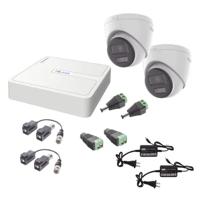 Kit HiLook Audio Bidireccional TurboHD 1080p / DVR 4 Canales / 2 Cámaras Turret (Exterior) con Bocina y Microfóno Integrado / 2 Fuentes de Poder / Accesorios