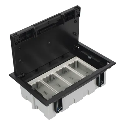 Caja Para Instalación en Piso Falso para Voz, Datos o Contactos Eléctricos / Capacidad para 4 Módulos / Espacio Embellecedor en la Tapa / Profundidad Ajustable de 90 a 120 mm (3.54 a 4.72 pulgadas) / Los Módulos se Adquieren Aparte / (SF410/14CY)