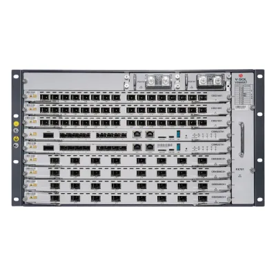 OLT Modular tipo Chasis GPON/XGS-PON Combo, 7 Ranuras de Servicio, Incluye 1 Tarjeta de Servicio de 16 puertos GPON