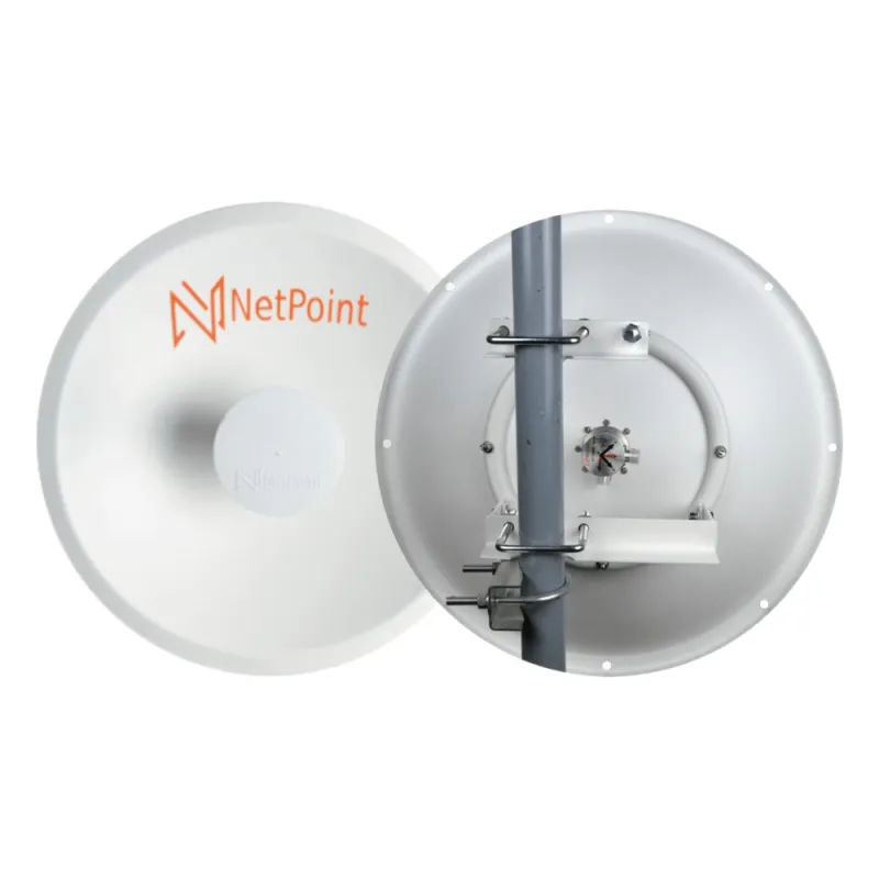 1 Antena Direccional Dual-Polaridad MLO Alto Rendimiento / diámetro de 39.6 cm / 4.9-7.2 GHz / Ganancia 27 dBi / SLANT de 45 ° o 90 ° / Conector N-Hembra / Montaje, jumpers y radomo incluidos.