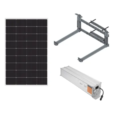 Kit Solar para alimentar hasta 30W, Salida 12/24 Vcc, Para alimentar camaras PTZ y Enlaces Punto a Punto, Panel Solar 180W, Bateria Litio 1280 Wh