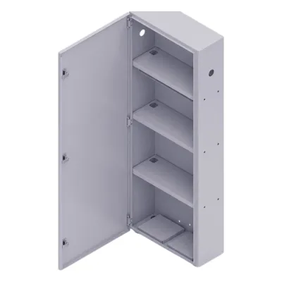 Gabinete para instalación de 4 Baterías , Fabricado en Lámina Galvanizada, Accesorios para poste (No incluidos)
