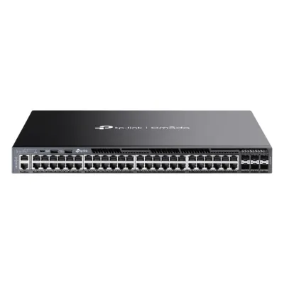 Switch Gestionable L3 Apilable / 48 Puertos Gigabit + 6 Slots 10G SFP+ / Capacidad 216 Gbps / Apilamiento Físico hasta 8 Unidades / Gestión Cloud Omada SDN / Alta Disponibilidad con Fuentes Redundantes / RIP-OSPF-VRRP-PIM / Seguridad ACL-802