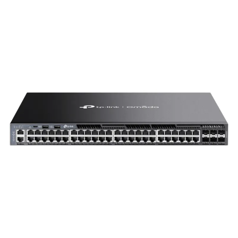 Switch Gestionable L3 Apilable / 48 Puertos Gigabit + 6 Slots 10G SFP+ / Capacidad 216 Gbps / Apilamiento Físico hasta 8 Unidades / Gestión Cloud Omada SDN / Alta Disponibilidad con Fuentes Redundantes / RIP-OSPF-VRRP-PIM / Seguridad ACL-802