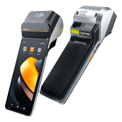 Terminal Móvil Inteligente SUNMI V3 / Pantalla HD+ 6.75" / Procesador Qualcomm Hexa-Core / Impresora Térmica 58 mm / Escáner Láser 2D / NFC SoftPOS / 3GB RAM + 32GB Almacenamiento / Android 13 / 4G LTE / Wi-Fi Dual Band /