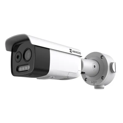 (HIKMICRO) Bala IP Bi-Espectral / Térmica (160 X 120 / 9.7 mm) + Óptica (5 MP / 12.4 mm) / GUANLAN AI / Detección Térmica de Incendios y Humos / Medición de Temperatura -20° a 150°C / ± 8°C Margen / VC