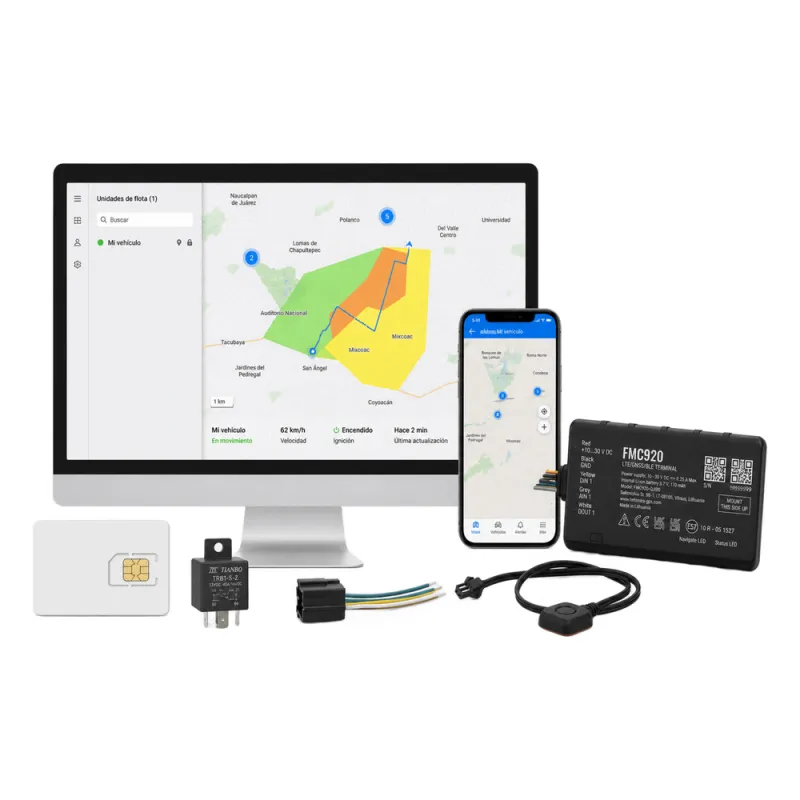 Kit Rastreador Vehicular 4G LTE CAT 1 y 2G/Bluetooth/Anualidad de SIM600MB1Y /Anualidad de EPCOMGPSCODE/ Relevador/boton SOS