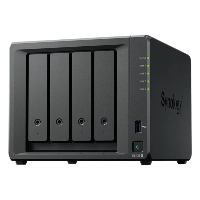 NAS DiskStation DS425+ | 4 Bahías | Intel Celeron J4125 2.7 GHz | 2 GB DDR4 / 2.5GbE + 1GbE | 2 Puertos USB 3.2 Gen 1 | 2 Ranuras M.2 NVMe | Hasta 80 TB | Synology DSM.