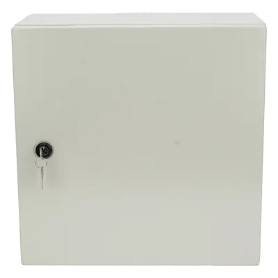 Gabinete de Acero IP66 Uso en Intemperie (400 x 400 x 200 mm) con Placa Trasera Interior de Metal y Compuerta Inferior Atornillable (Incluye Chapa y Llave PST407)