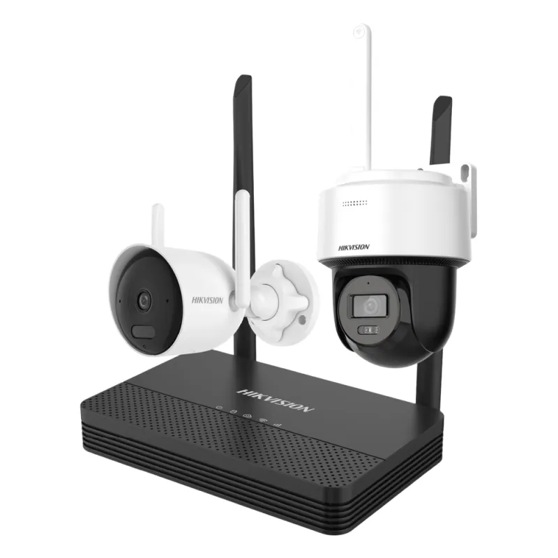 Kit IP Inalámbrico 2 Megapíxel / NVS 4 Canales / 1 Cámara Bala Exterior + 1 Cámara Turret Interior con Lente 2.8 mm y Dual Light / Audio Bidireccional (Micrófono y Bocina) / Soporta Micro SD de 512 GB