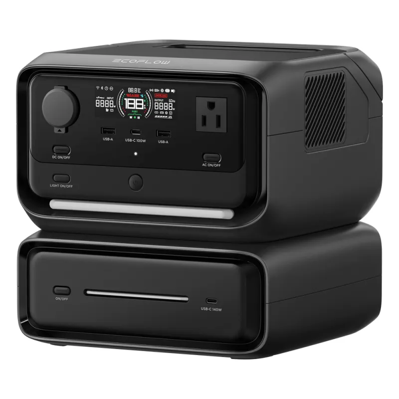 EcoFlow River 3 Plus | Estación de Energía Portátil 572Wh Litio LFP / 4 AC 800W (Max. 1600W) / 1 USB-C 100W / 3 USB -A 12W / Cargador de Coche 10A, 126W Max. / Conectividad WiFi y Bluetooth (App) / Carga Solar 220W Max.