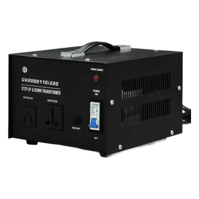 Transformador con doble función bidireccional : eleva o reduce el voltaje entre 110 Vca y 220 Vca