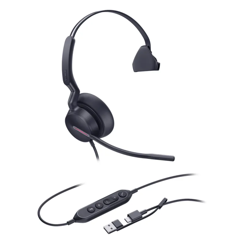 Auriculares Yealink UH46 Mono con cancelación de ruido por IA para Microsoft Teams, USB-C/A e indicador de ocupado