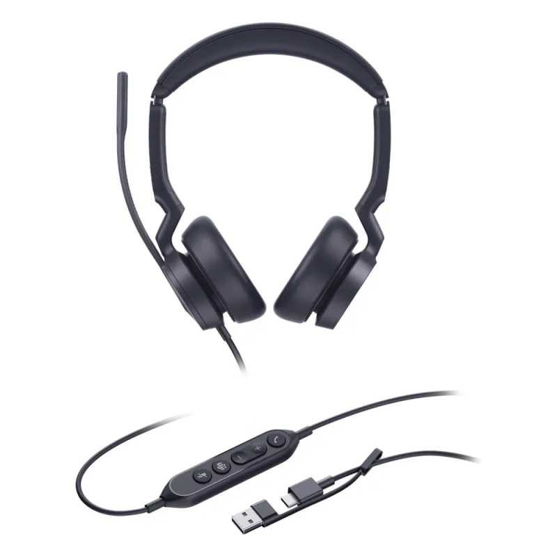 Auriculares Yealink UH46 Dual con cancelación de ruido por IA para Microsoft Teams, USB-C/A e indicador de ocupado