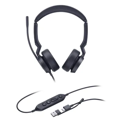 Auriculares Yealink UH44 Dual con cancelación de ruido por IA para Microsoft Teams, USB-C/A e indicador de ocupado
