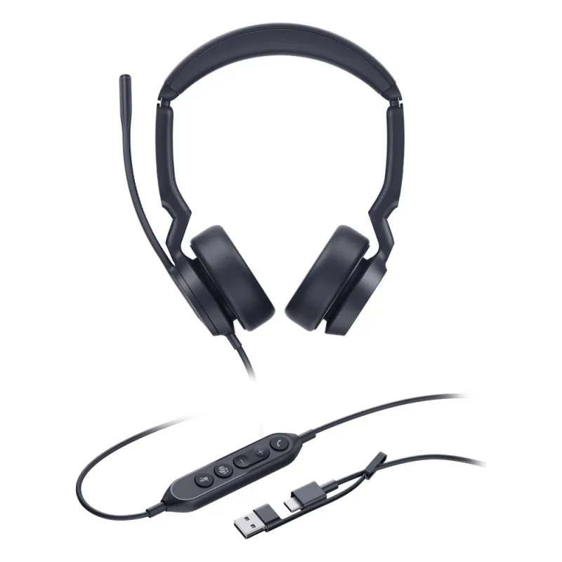 Auriculares Yealink UH44 Dual con cancelación de ruido por IA para Microsoft Teams, USB-C/A e indicador de ocupado