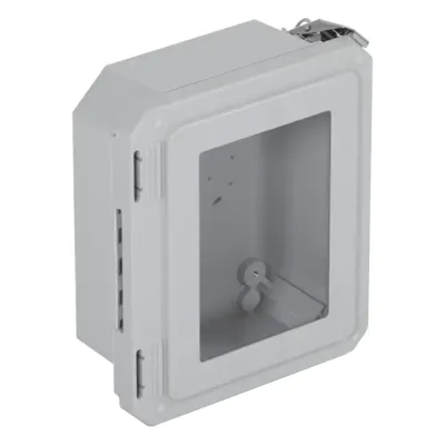 Caja Impermeable De Fibra De Vidrio, 8.77" (22.27cm) Alto x 6.77" (17.19cm) Ancho x 4.06" (10.31cm), Con Ventanilla, Listado UL/cUL, Hecho En EE.UU, Serie EnviroArmour®