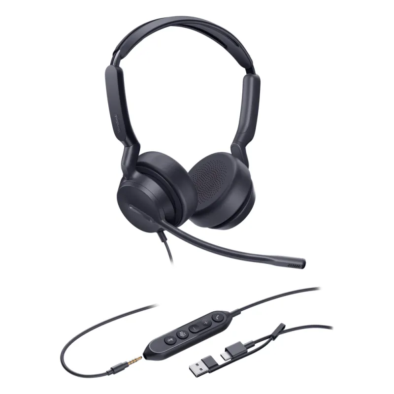 Yealink Auriculares UH42 SE Dual para Microsoft Teams con cancelación de ruido, USB-C/A y 3,5 mm, indicador de ocupado y listos para usar. Auriculares